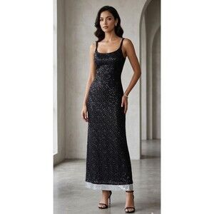 Vintage Jessica McClintock Gunne Sax Dress XS Black Lace Silver Sequin Prom